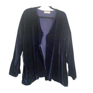Vtg BRYAN EMERSON Women Velvet Cardigan OS Blue Button Front Event Casual 93-10